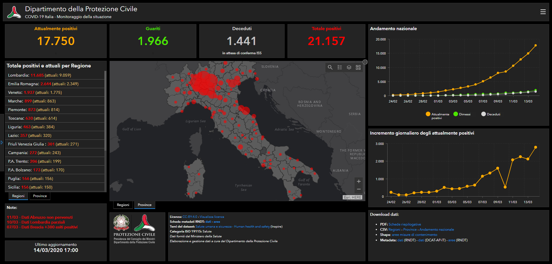 Mappa diffusione coronavirus in Italia